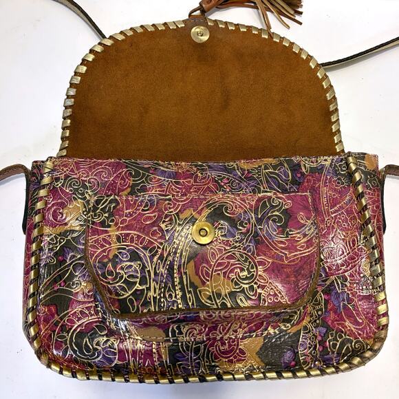 PATRICIA NASH Leather Metallic Tooled Lace Beaumont Flap Crossbody Bag in Multi - Picture 7 of 15